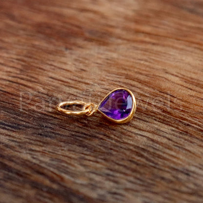 Amethyst Charm, 18k Solid Gold Charm, Natural Amethyst Charm, Gold Charm, Charm Pendant, Charm Necklace, Handmade Gold Charm, Gfit for Her