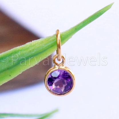 Amethyst Charm, 18k Solid Gold Charm, Natural Amethyst Charm, Gold Charm, Charm Pendant, Charm Necklace, Handmade Gold Charm, Gfit for Her