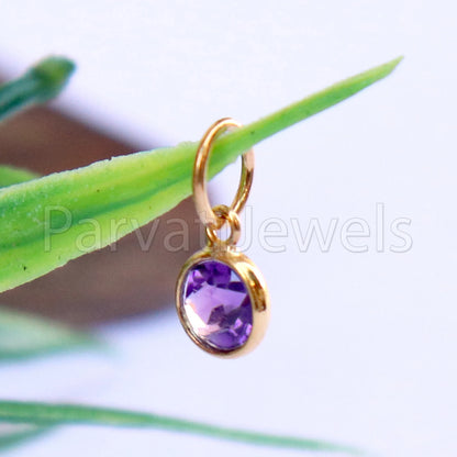 Amethyst Charm, 18k Solid Gold Charm, Natural Amethyst Charm, Gold Charm, Charm Pendant, Charm Necklace, Handmade Gold Charm, Gfit for Her