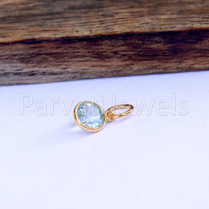 Blue Topaz Charm, 18k Solid Gold Charm, Natural Blue Topaz Charm, Gold Charm, Charm Pendant, Charm Necklace, Handmade Gold Charm