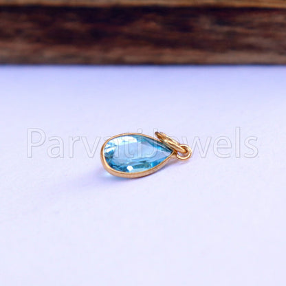 Blue Topaz Charm, 18k Solid Gold Charm, Natural Blue Topaz Charm, Gold Charm, Charm Pendant, Charm Necklace, Handmade Gold Charm