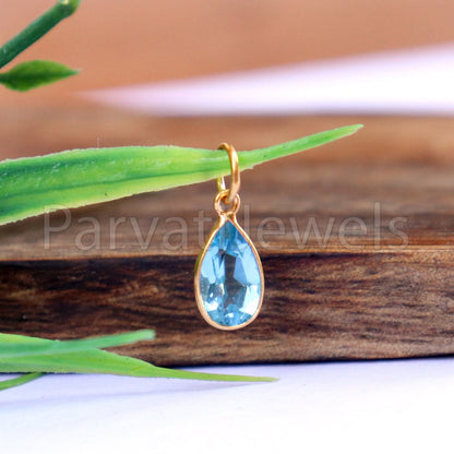 Blue Topaz Charm, 18k Solid Gold Charm, Natural Blue Topaz Charm, Gold Charm, Charm Pendant, Charm Necklace, Handmade Gold Charm