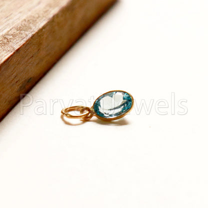 Blue Topaz Charm, 18k Solid Gold Charm, Topaz Charm, Gold Charm, Faceted Blue Topaz Charm , Handmade Gold Charm, Minimaliast Pendant