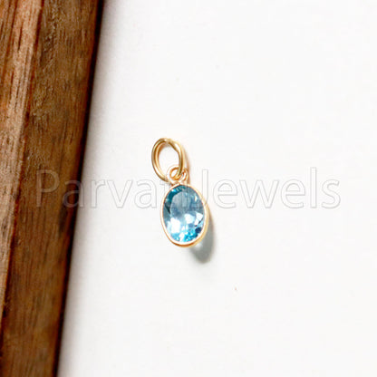 Blue Topaz Charm, 18k Solid Gold Charm, Topaz Charm, Gold Charm, Faceted Blue Topaz Charm , Handmade Gold Charm, Minimaliast Pendant