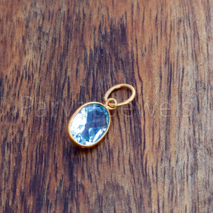 Blue Topaz Charm, 18k Solid Gold Charm, Natural Blue Topaz Charm, Gold Charm, Charm Pendant, Charm Necklace, Handmade Gold Charm