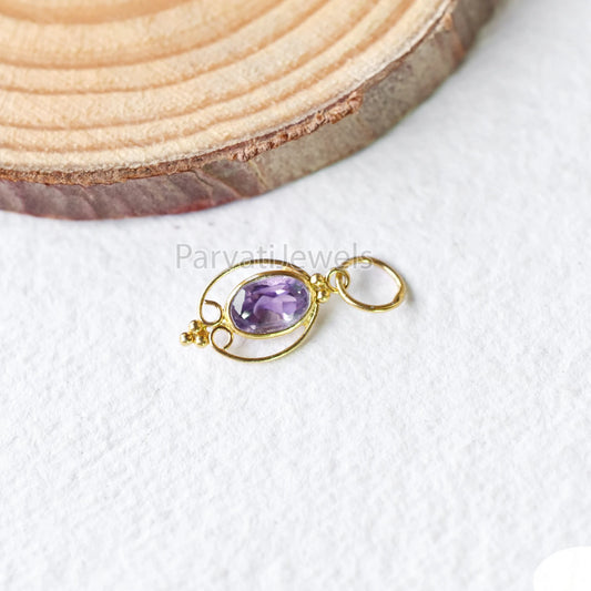 Natural 18k Solid Gold Amethyst Charm, 18K Gold Charm, Charm Necklace, Handmade Gold Charm, Gfit for Her, Gold Charm For Women