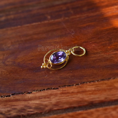 Natural 18k Solid Gold Amethyst Charm, 18K Gold Charm, Charm Necklace, Handmade Gold Charm, Gfit for Her, Gold Charm For Women