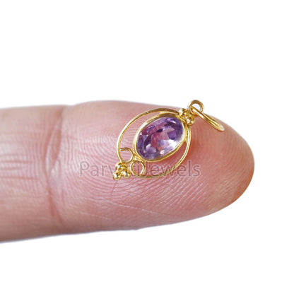 Natural 18k Solid Gold Amethyst Charm, 18K Gold Charm, Charm Necklace, Handmade Gold Charm, Gfit for Her, Gold Charm For Women