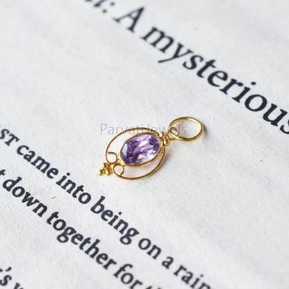 Natural 18k Solid Gold Amethyst Charm, 18K Gold Charm, Charm Necklace, Handmade Gold Charm, Gfit for Her, Gold Charm For Women