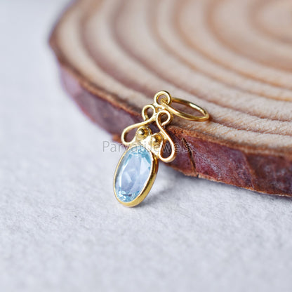 18K Solid Gold Blue Topaz Charm, 18K Solid Gold Blue Topaz Square Shape Charm Pendant, , Minimalist Charm Pendant, Gold Charm, Gift Jewelry