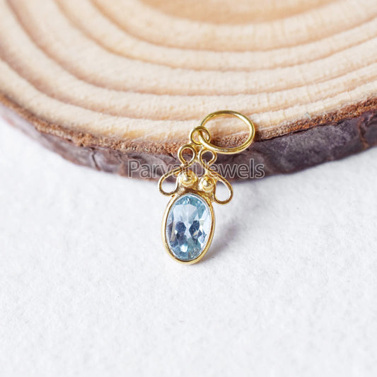 18K Solid Gold Blue Topaz Charm, 18K Solid Gold Blue Topaz Square Shape Charm Pendant, , Minimalist Charm Pendant, Gold Charm, Gift Jewelry
