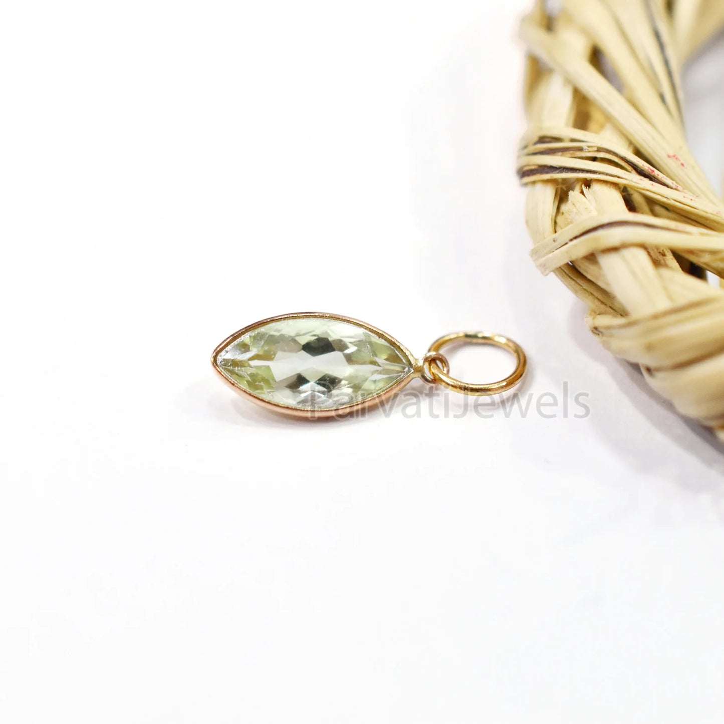 18k Solid Gold Green Aquamarine Charm, 18k Solid Gold Charm, Green Aquamarine 18K Gold Charm Pendant, Gift Jewelry, Handmade Charm