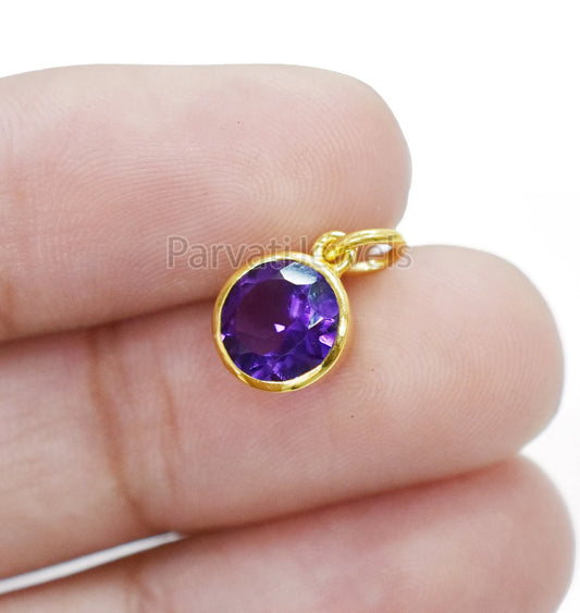 Solid 18k Gold With Natural Amethyst Solid Charm Pendant, Solid Gold Charm, Solid Gold Charm, Purple Amethyst Gold Charm,Handmade Gold Charm
