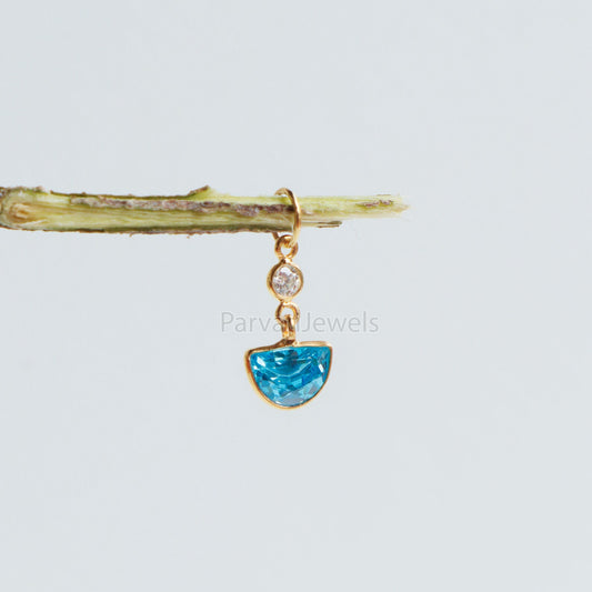 Elegant Blue Topaz and Moissanite Charm, 18k Solid Gold Charm, Blue Topaz Charm, Gold Charm, Moissanite Charm, Handmade Gold Charm