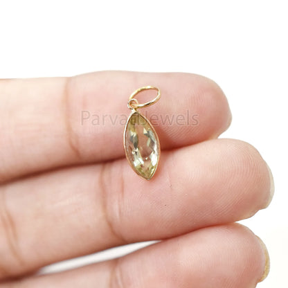 18k Solid Gold Green Aquamarine Charm, 18k Solid Gold Charm, Green Aquamarine 18K Gold Charm Pendant, Gift Jewelry, Handmade Charm