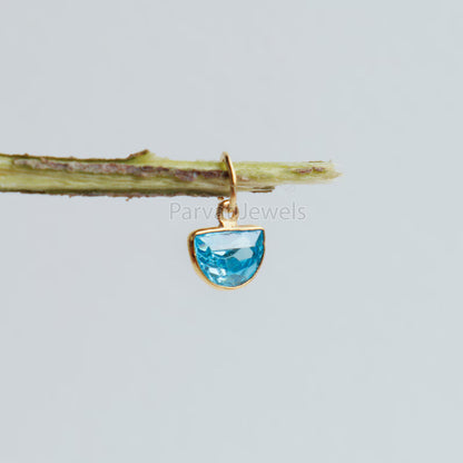 Solid Gold Blue Topaz Square Shape Charm Pendant, 18K Solid Gold Blue Topaz Charm, Minimalist Charm Pendant, Gold Charm, Gift Jewelry (Copy)