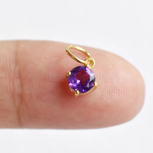 Natural African Amethyst Charm, 18k Solid Gold Charm, Prong Setting Jewelry, Gold Charm, Charm Pendant, Handmade Charm, February Birthstone
