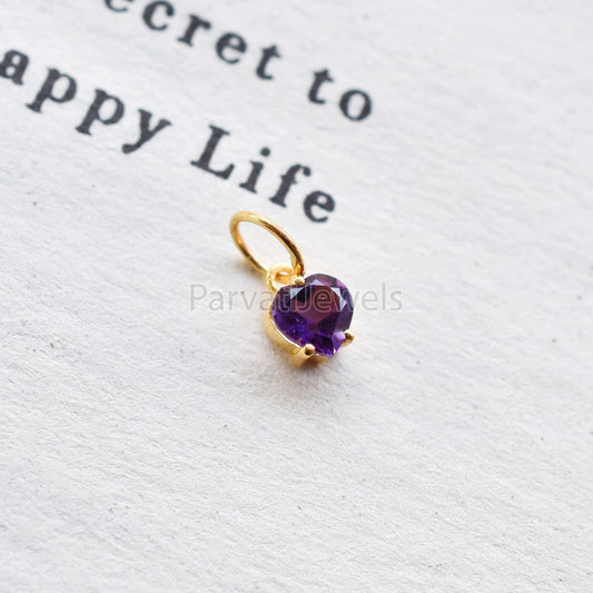 Beautiful Heart Shape Amethyst 18K Solid Gold Charm, Gold Charm, Amethyst Gold Charm, Solid Gold Charm, Handmade Gold Charm For Gifting