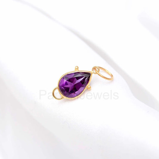 Natural Amethyst Charm, 18k Solid Gold Charm, Natural Amethyst Charm, Gold Charm, Gold Charm Pendant, Charm Necklace, Handmade Gold Charm