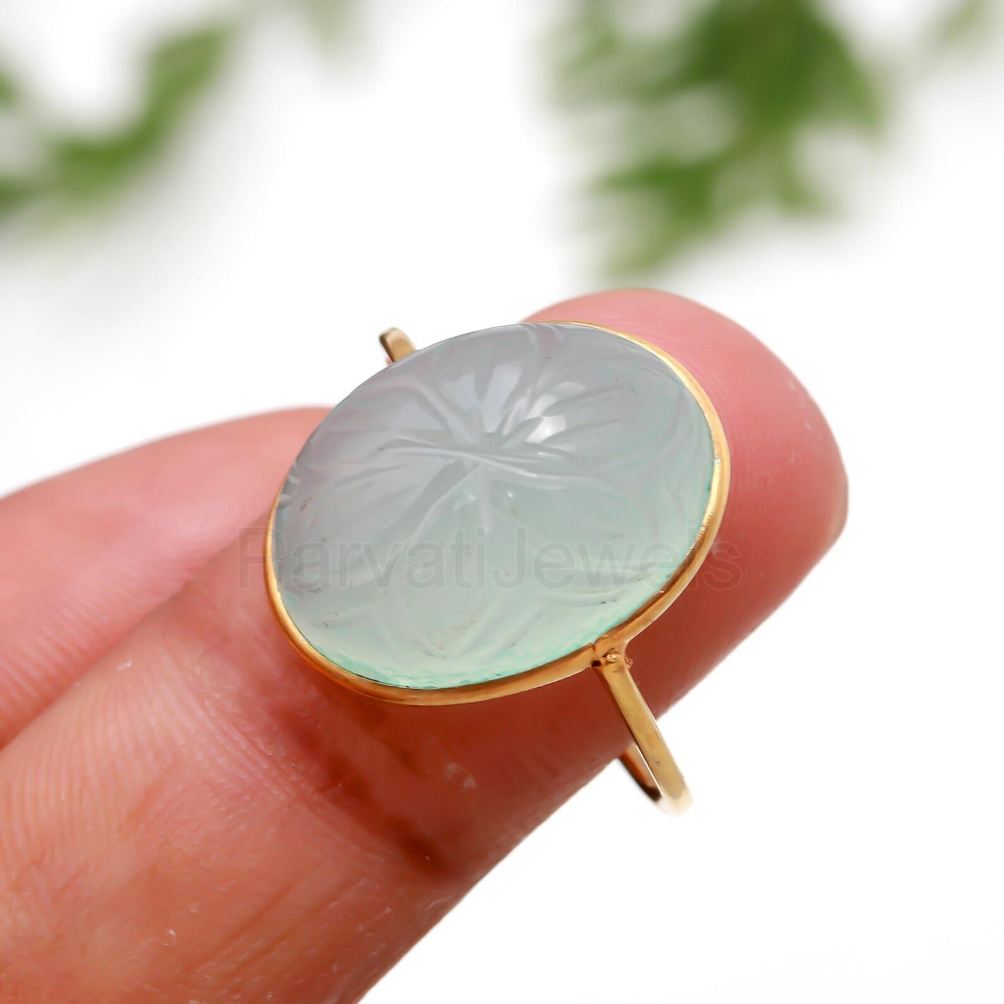 Natural Blue Chalcedony Carving Ring, Solid 18k Gold Ring, Aqua Chalcedony Carving Ring, Solid Gold Ring, Handmade Gold Ring, Christmas Ring