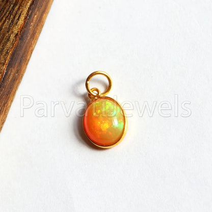Natural Fire Ethiopian Opal Charm, 18k Solid Gold Charm, Yellow Fire Opal Charm, DAINTY Charms, 18 K Solid Gold , RARE Opal Gemstone ,Handmade Gold Charm, 7x9 Oval Charm, Gift For Christmas Charm, Gift For Her Charm, Gift For Wife Charm