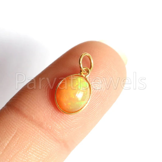 Natural Fire Ethiopian Opal Charm, 18k Solid Gold Charm, Yellow Fire Opal Charm, DAINTY Charms, 18 K Solid Gold , RARE Opal Gemstone ,Handmade Gold Charm, 7x9 Oval Charm, Gift For Christmas Charm, Gift For Her Charm, Gift For Wife Charm