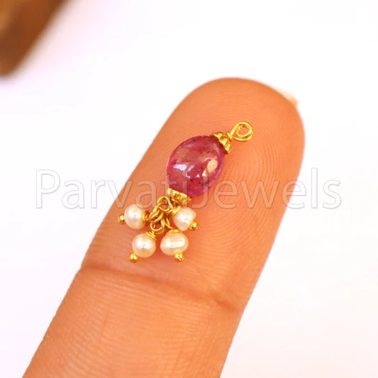 Ruby Charm, 18k Solid Gold Charm, Handmade Gold Charm, Charm Pendant, Ruby & Pearl Charm, Ruby Charms, Minimalist Pendant, Cabochon Ruby