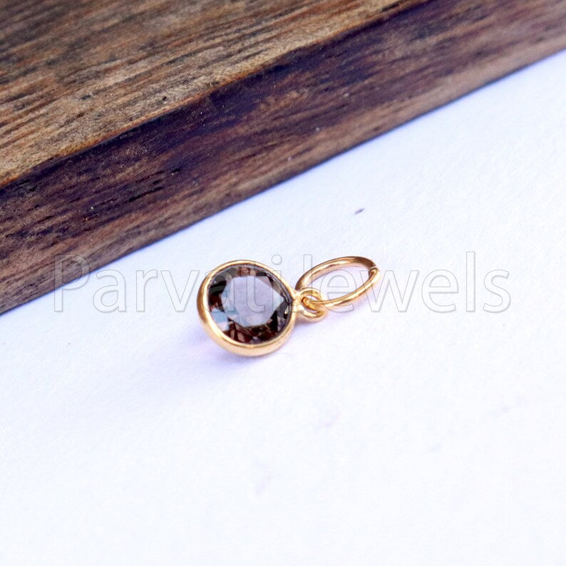 Smoky Topaz Charm, 18k Solid Gold Charm, Natural Smoky Topaz Charm, Gold Charm, Charm Pendant, Charm Necklace, Handmade Gold Charm