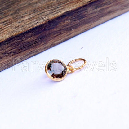 Smoky Topaz Charm, 18k Solid Gold Charm, Natural Smoky Topaz Charm, Gold Charm, Charm Pendant, Charm Necklace, Handmade Gold Charm