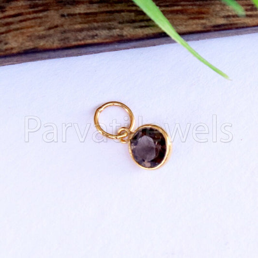 Smoky Topaz Charm, 18k Solid Gold Charm, Natural Smoky Topaz Charm, Gold Charm, Charm Pendant, Charm Necklace, Handmade Gold Charm