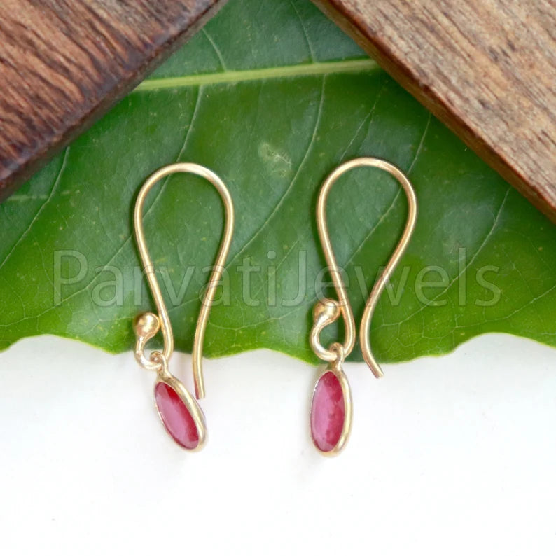 Natural Ruby Dangle Earring, Dangle Earring,Ruby Earring, Minimalist Dangle Earring, Ruby Drop Earrings,SOLID18K Gold earrings, Gift for her