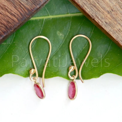 Natural Ruby Dangle Earring, Dangle Earring,Ruby Earring, Minimalist Dangle Earring, Ruby Drop Earrings,SOLID18K Gold earrings, Gift for her