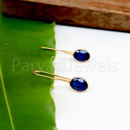 Natural Sapphire Earring, Sapphire Dangle Earring, Solid 14K gold earring, 18K Gold Earring, Handmade Gold Earring,Minimalist Dangle Earring