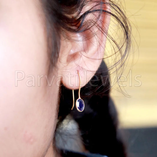 Natural Sapphire Earring, Sapphire Dangle Earring, Solid 14K gold earring, 18K Gold Earring, Handmade Gold Earring,Minimalist Dangle Earring