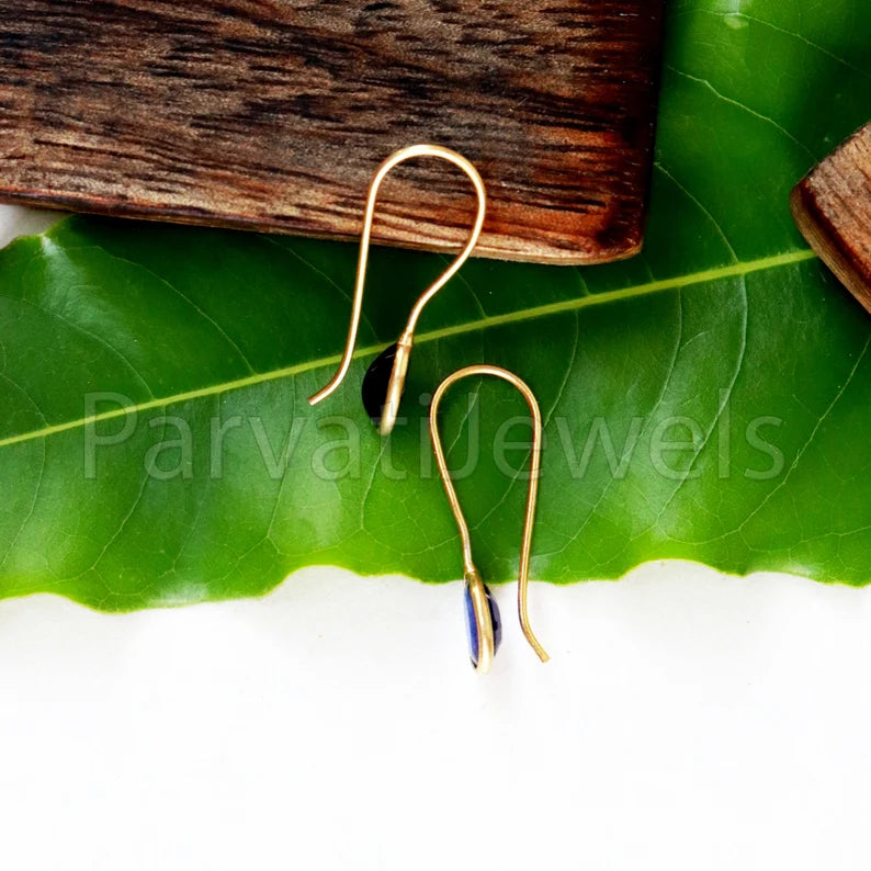 Natural Sapphire Earring, Sapphire Dangle Earring, Solid 14K gold earring, 18K Gold Earring, Handmade Gold Earring,Minimalist Dangle Earring