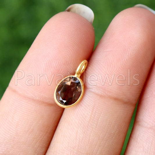 Smoky Topaz Charm, 18k Solid Gold Charm, Natural Smoky Topaz Charm, Gold Charm, Charm Pendant, Charm Necklace, Handmade Gold Charm