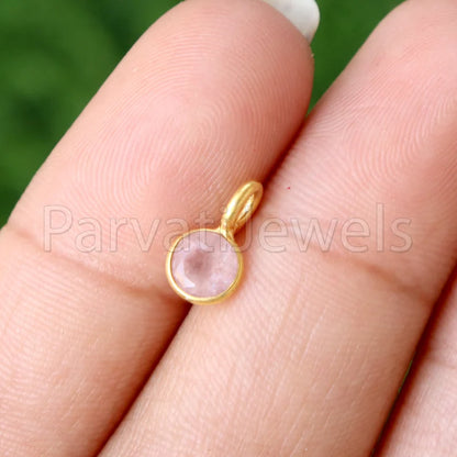 Natural Rose Quartz Charm, 18k Solid Gold Charm, Natural Rose Quartz Charm, Gold Charm, Charm Pendant, Charm Necklace, Handmade Gold Charm