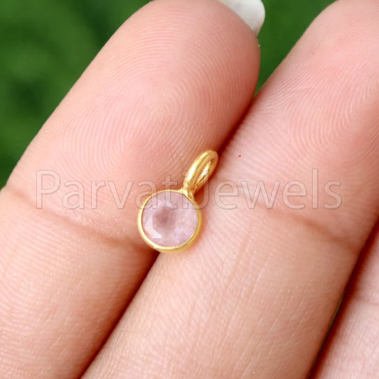 Natural Rose Quartz Charm, 18k Solid Gold Charm, Natural Rose Quartz Charm, Gold Charm, Charm Pendant, Charm Necklace, Handmade Gold Charm
