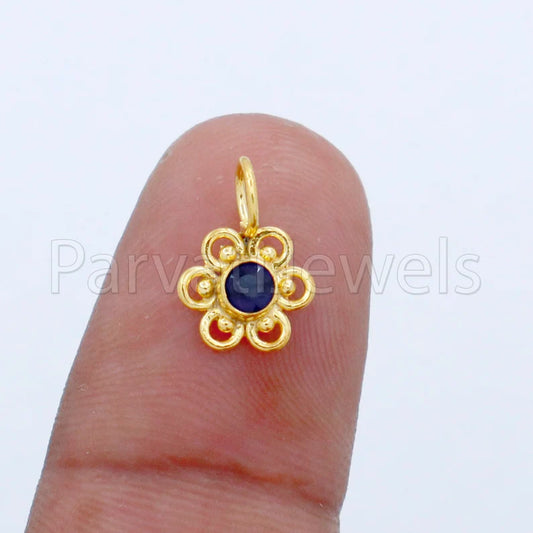 Natural Sapphire Charm, 18k Solid Gold Charm, Handmade Gold Charm, Designer Charm Pendant, Charms Necklace, Blue Sapphire Charm