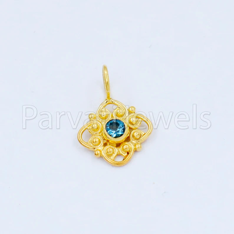 Natural London Blue Topaz Charm, 18k Solid Gold Charm, Handmade Gold Charm, Designer Charm Pendant, Charms Necklace, London Blue Topaz Charm