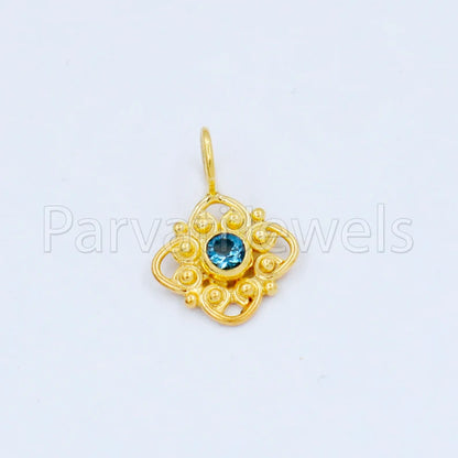 Natural London Blue Topaz Charm, 18k Solid Gold Charm, Handmade Gold Charm, Designer Charm Pendant, Charms Necklace, London Blue Topaz Charm
