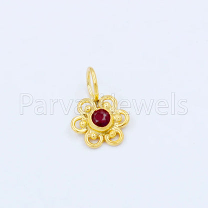 Natural Ruby Charm, 18k Solid Gold Charm, Handmade Gold Charm, Designer Charm Pendant, Charms Necklace, Ruby Charm