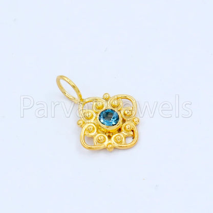 Natural London Blue Topaz Charm, 18k Solid Gold Charm, Handmade Gold Charm, Designer Charm Pendant, Charms Necklace, London Blue Topaz Charm