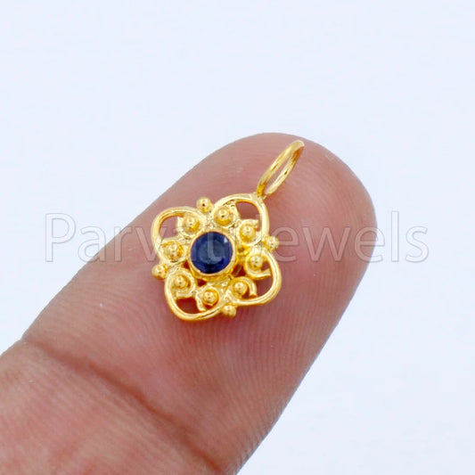 Natural Sapphire Charm, 18k Solid Gold Charm, Handmade Gold Charm, Designer Charm Pendant, Charms Necklace, Blue Sapphire Charm