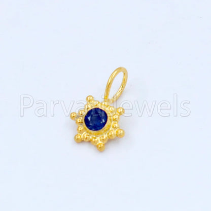 Natural Sapphire Charm, 18k Solid Gold Charm, Handmade Gold Charm, Designer Charm Pendant, Charms Necklace, Blue Sapphire Charm