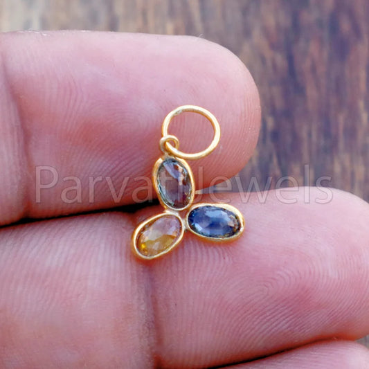 Natural Multi Sapphire Charm, 18k Solid Gold Charm, Multi Sapphire Charm, Gold Charm, Charm Pendant, Charm Necklace, Handmade Gold Charm