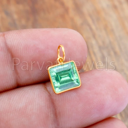 Peridot Charm, 18k Solid Gold Charm, Lab Created Peridot Charm, Gold Charm, Charm Pendant, Charm Necklace, Handmade Gold Charm, Gift for Her