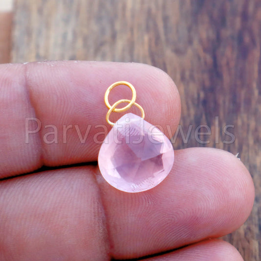 Rose Quartz Charm, 18k Solid Gold Charm, Natural Rose Quartz Charm, Gold Charm, Charm Pendant, Charm Necklace, Handmade Gold Charm