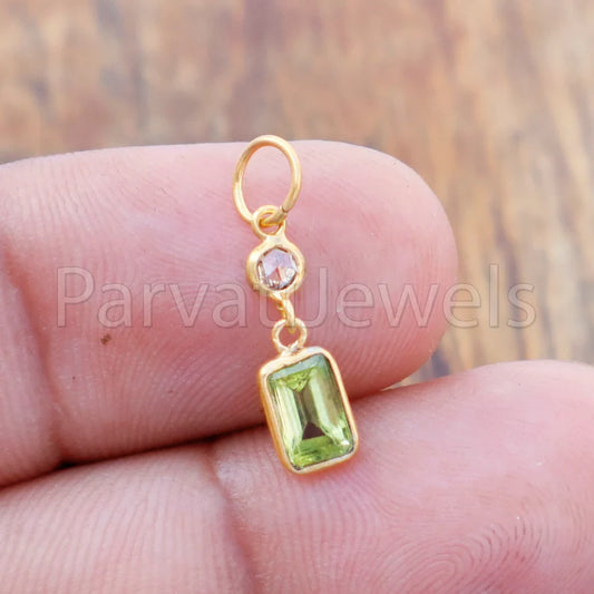Peridot & Rose Cut Diamond Charm, 18k Solid Gold Charm, Peridot Charm, Gold Charm, Gold Charm Pendant, Charm Necklace, Handmade Gold Charm