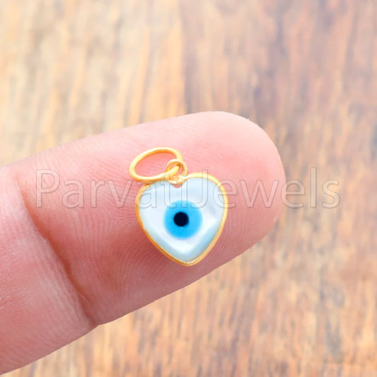 Evil Eye Charm, Heart Evil Eye Charm, 18k Solid Gold Charm, Mother of Pearl Gold Charm, Charm Necklace, Good Luck Charm, 18 k Solid Gold